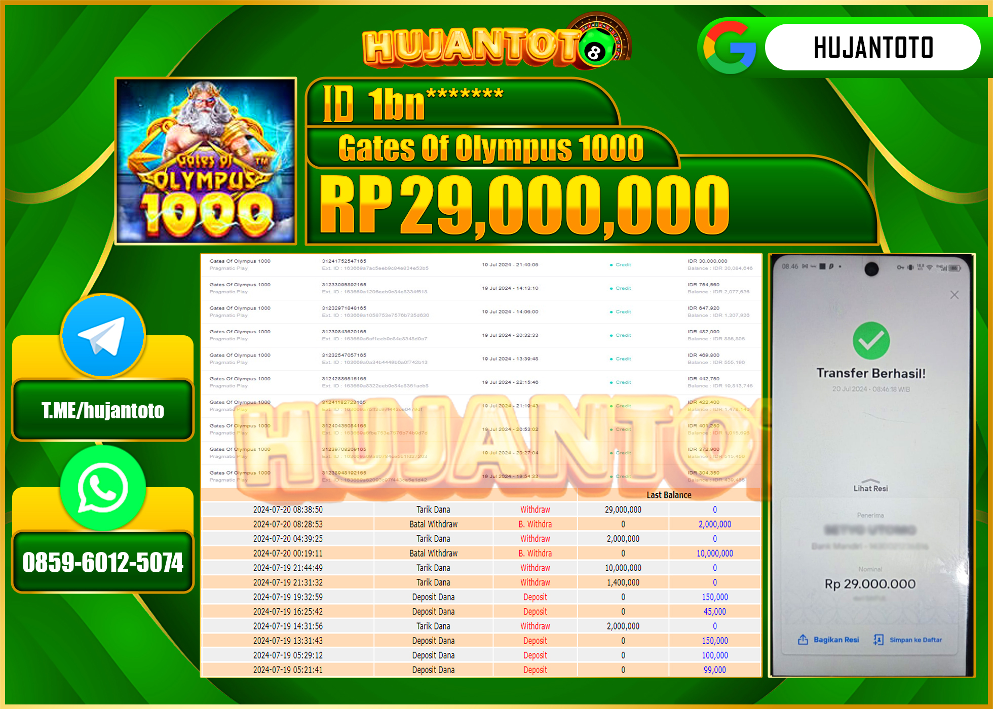 HUJANTOTO MENANG SLOT GATES OF OLYMPUS 1000  29.000.000 - LUNAS 