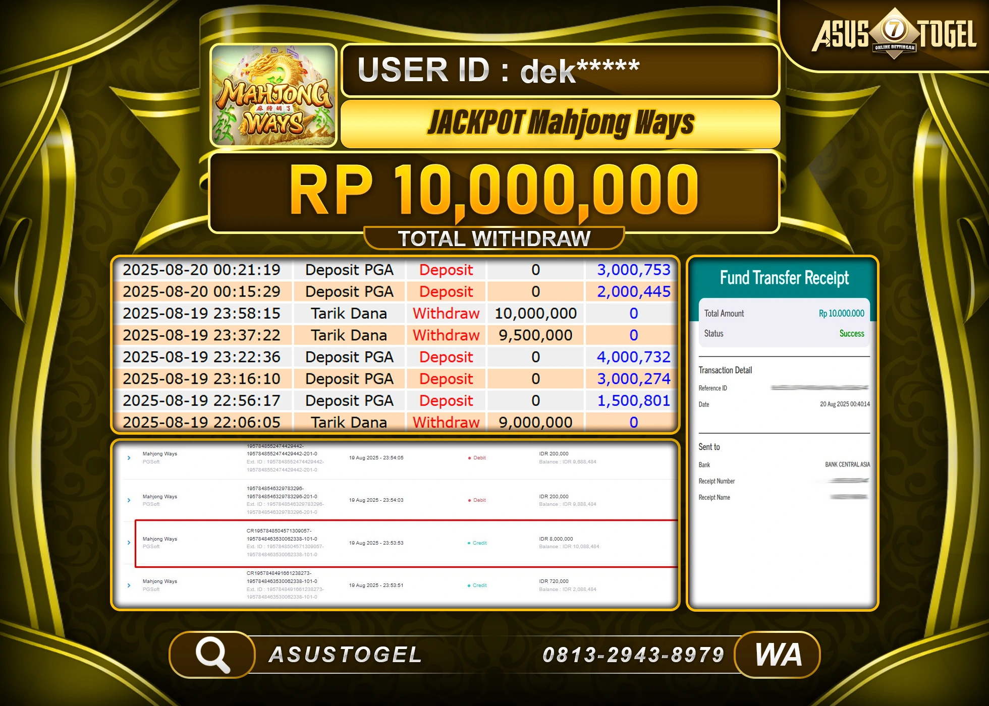 ASUSTOGEL KEMENANGAN DI SLOT MAHJONG WAYS SEBESAR 10,000,000- RUPIAH LUNAS