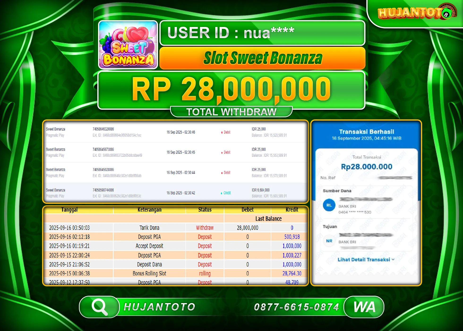 HUJANTOTO - BUKTI JACKPOT MENANG SLOT SWEET BONANZA Rp.28,000,000 - TERBAYAR LUNAS