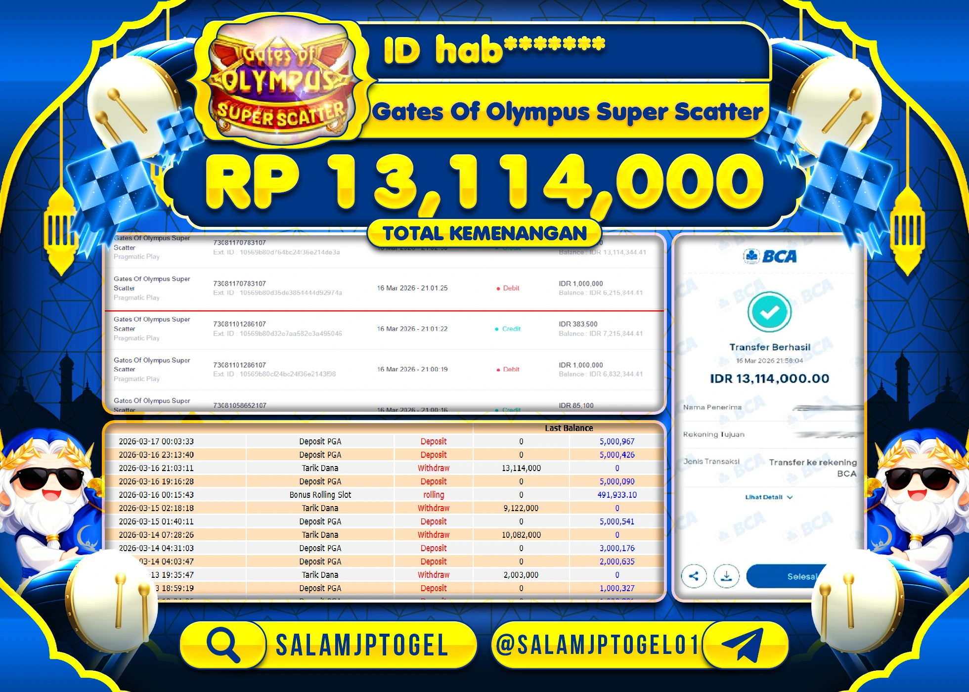 SALAMJPTOGEL MENANG JACKPOT Gates Of Olympus Super Scatter  Rp.13,114,000 - LUNAS