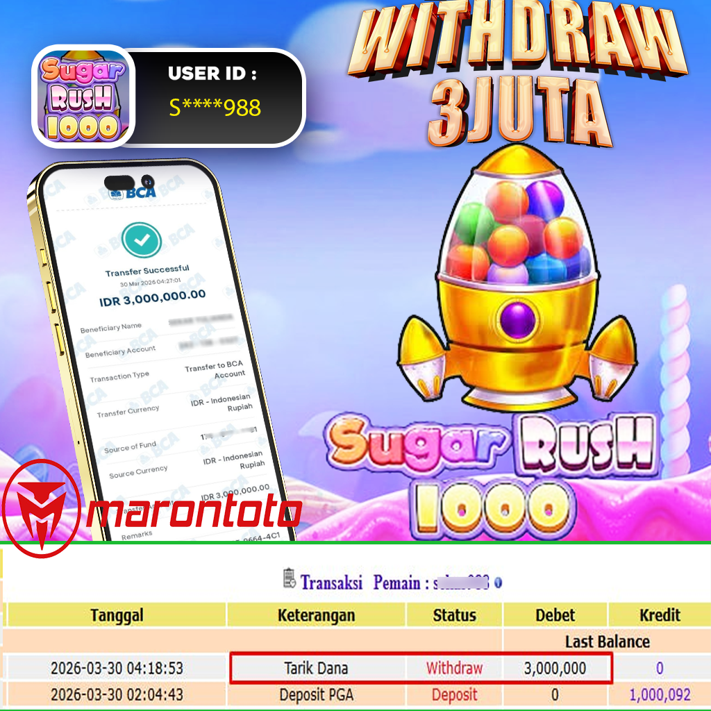 Bukti Kemenangan Member Marontoto Sebesar 3.000,000 JuTa