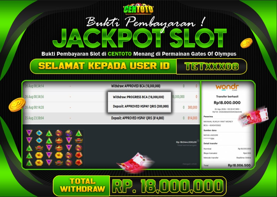BUKTI JACKPOT LUNAS CENTOTO  RP 18.000.000,-LUNAS