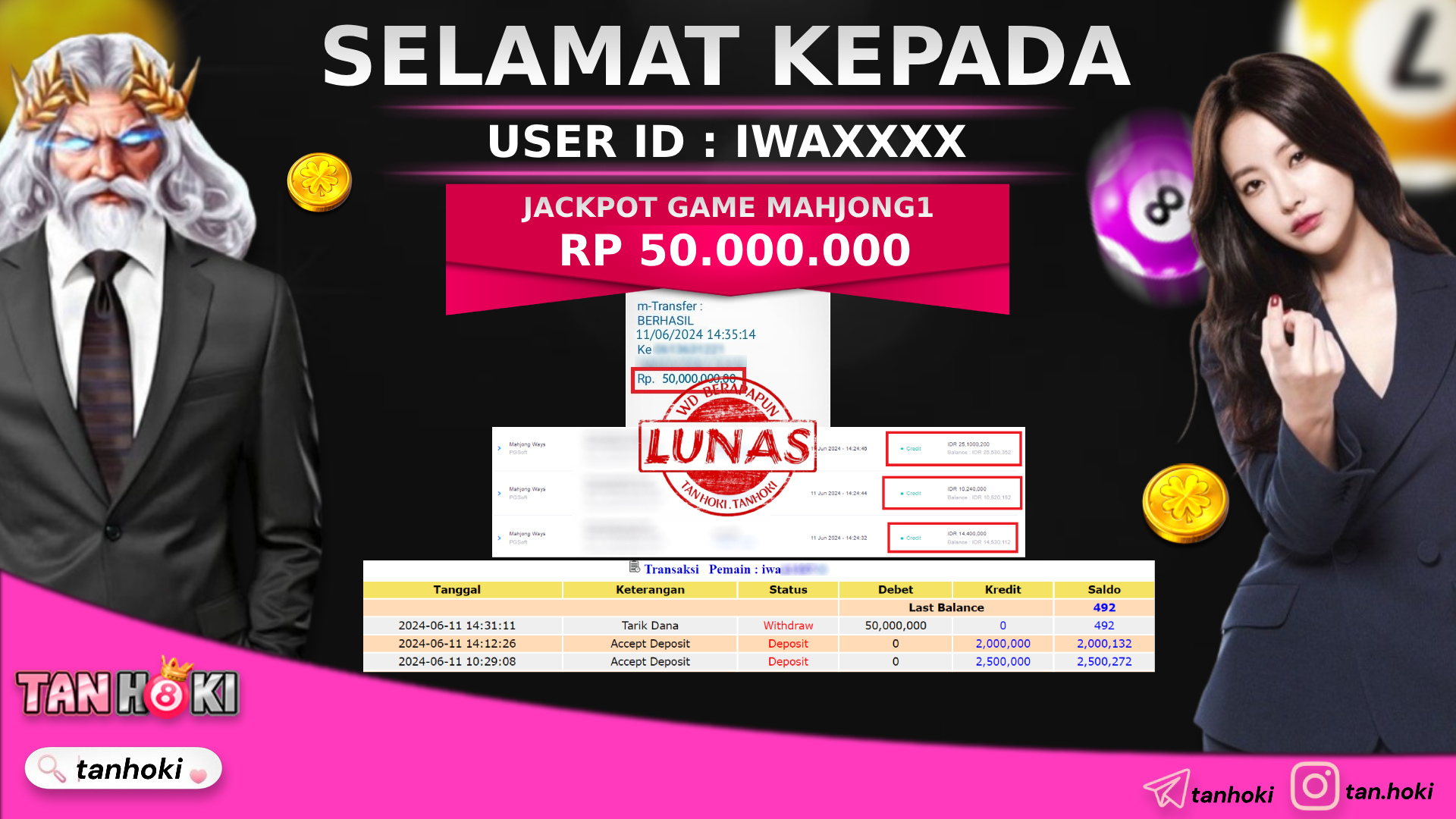 TANHOKI JACKPOT SLOT  MAHJONG1 Rp.50.000.000,- LUNAS