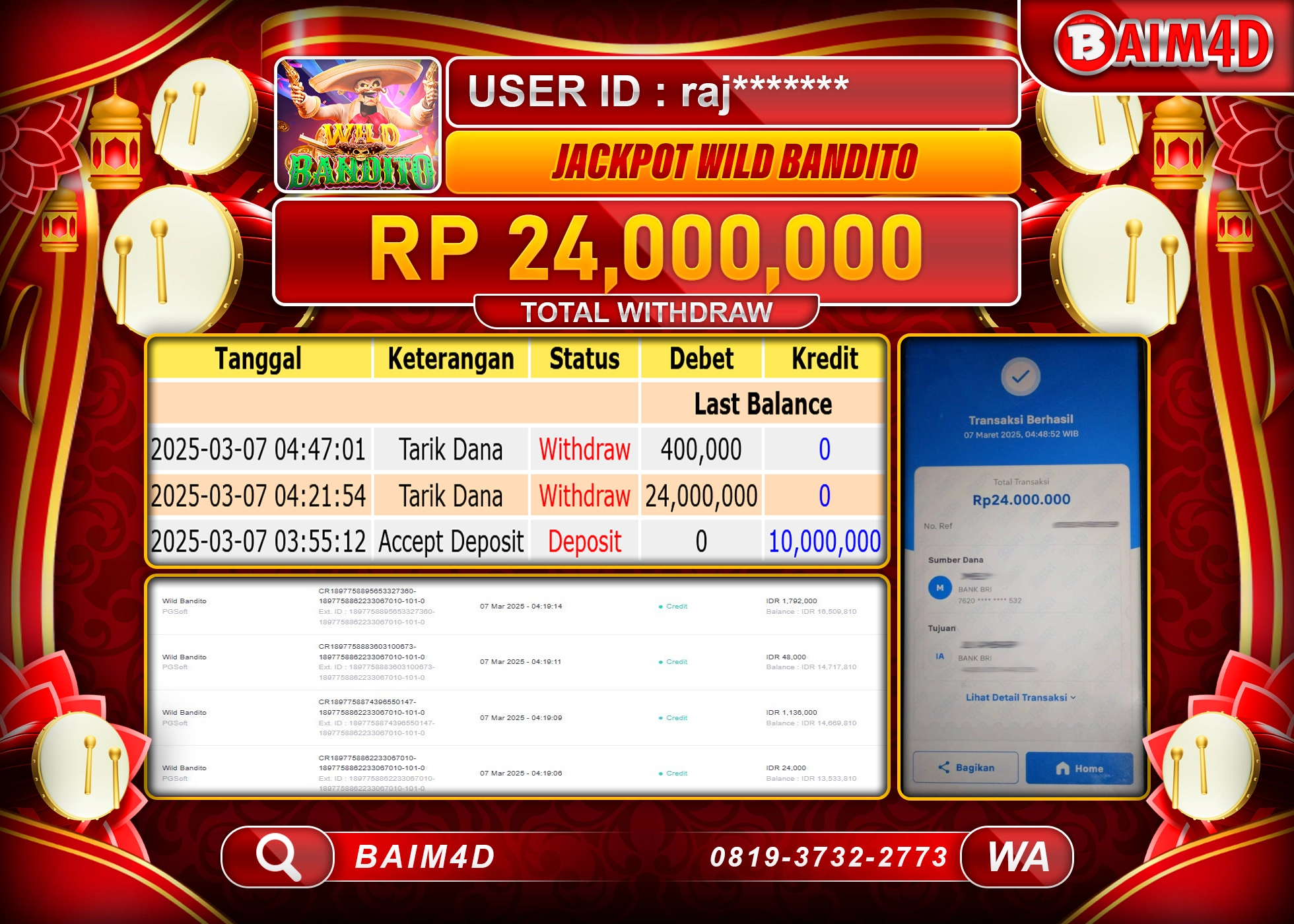 BAIM4D JACKPOT SLOT WILD BANDITO Rp.24.000,000.- LUNAS
