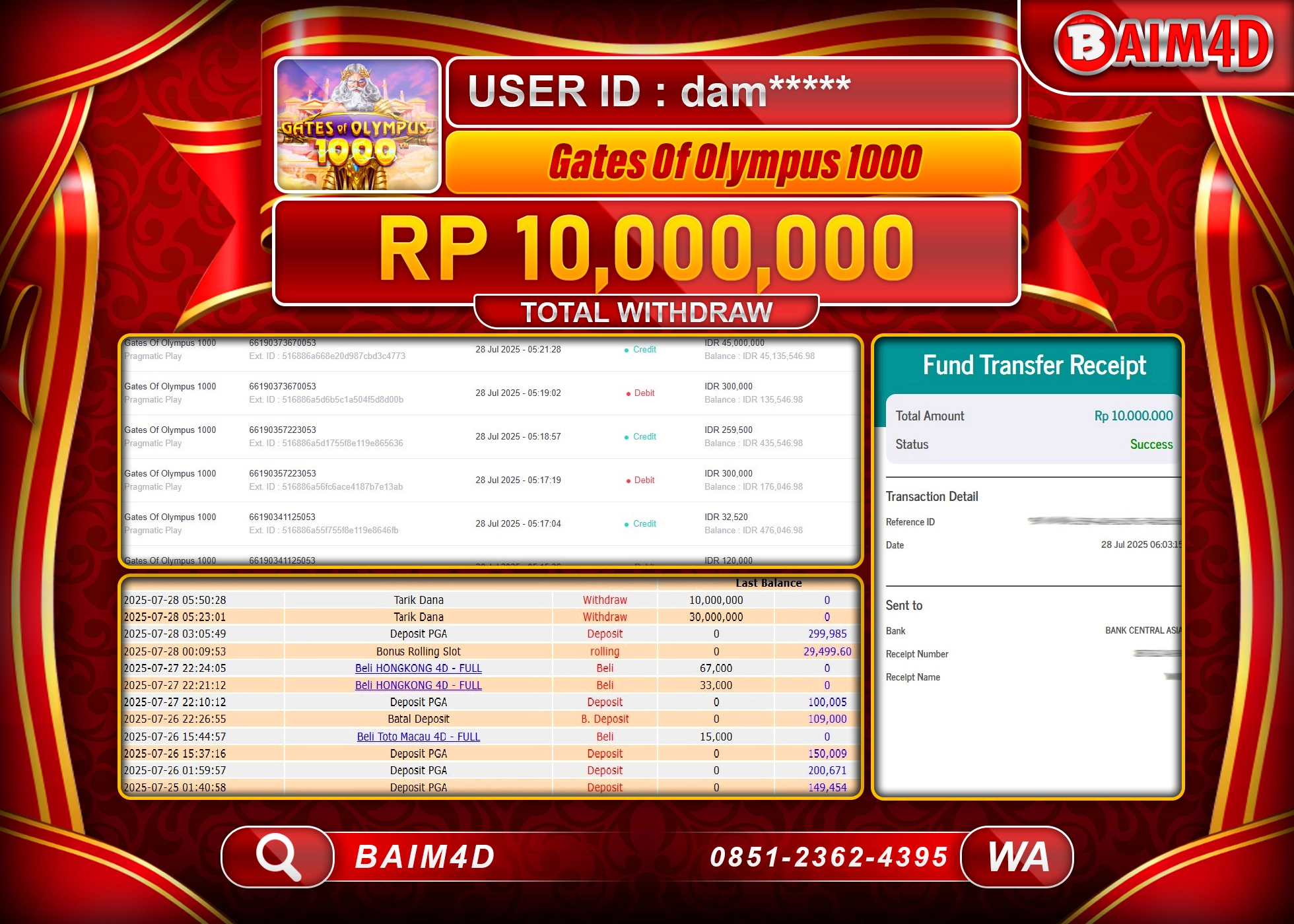 BAIM4D JACKPOT SLOT GATES OF OLYMPUS 1000 Rp.10,000,0000.- LUNAS