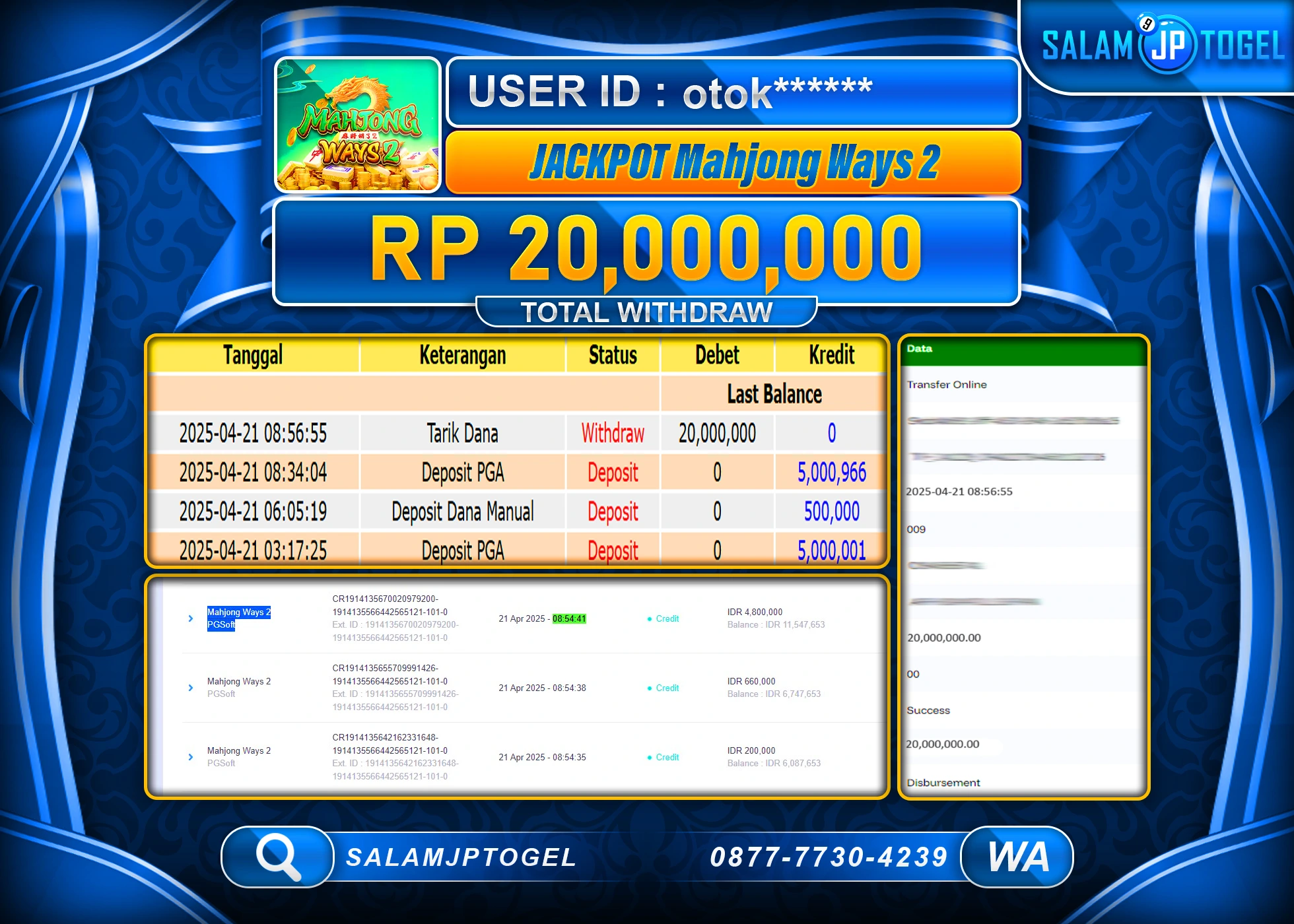 SALAMJPTOGEL MENANG MAHJONG WAYS 2 Rp.20,000,000 LUNAS