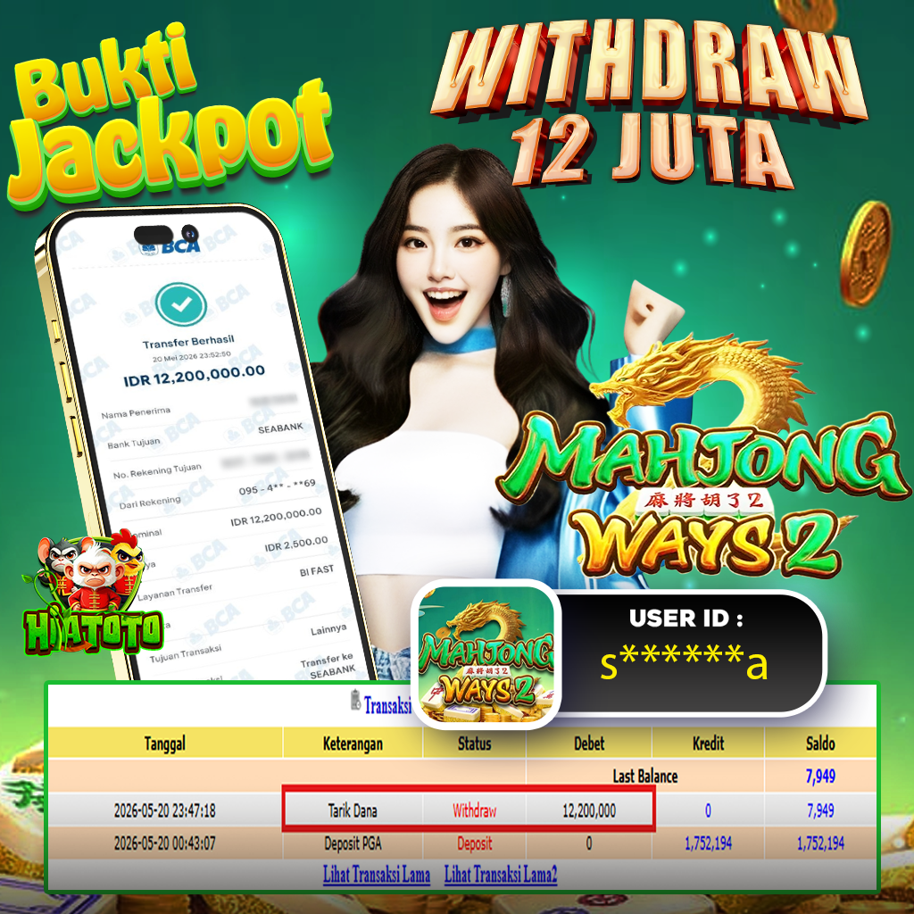 𝗛𝗜𝗔𝗧𝗢𝗧𝗢 𝗝𝗔𝗖𝗞𝗣𝗢𝗧!!! 𝗠𝗘𝗡𝗔𝗡𝗚 𝗕𝗘𝗦𝗔𝗥 MAHJONG WAYS 2  𝗦𝗲𝗯𝗲𝘀𝗮𝗿 𝗥𝗽12.000.000 𝗝𝘂𝘁𝗮 𝗗𝗶 𝗕𝗮𝘆𝗮𝗿 𝗟𝘂𝗻𝗮𝘀!