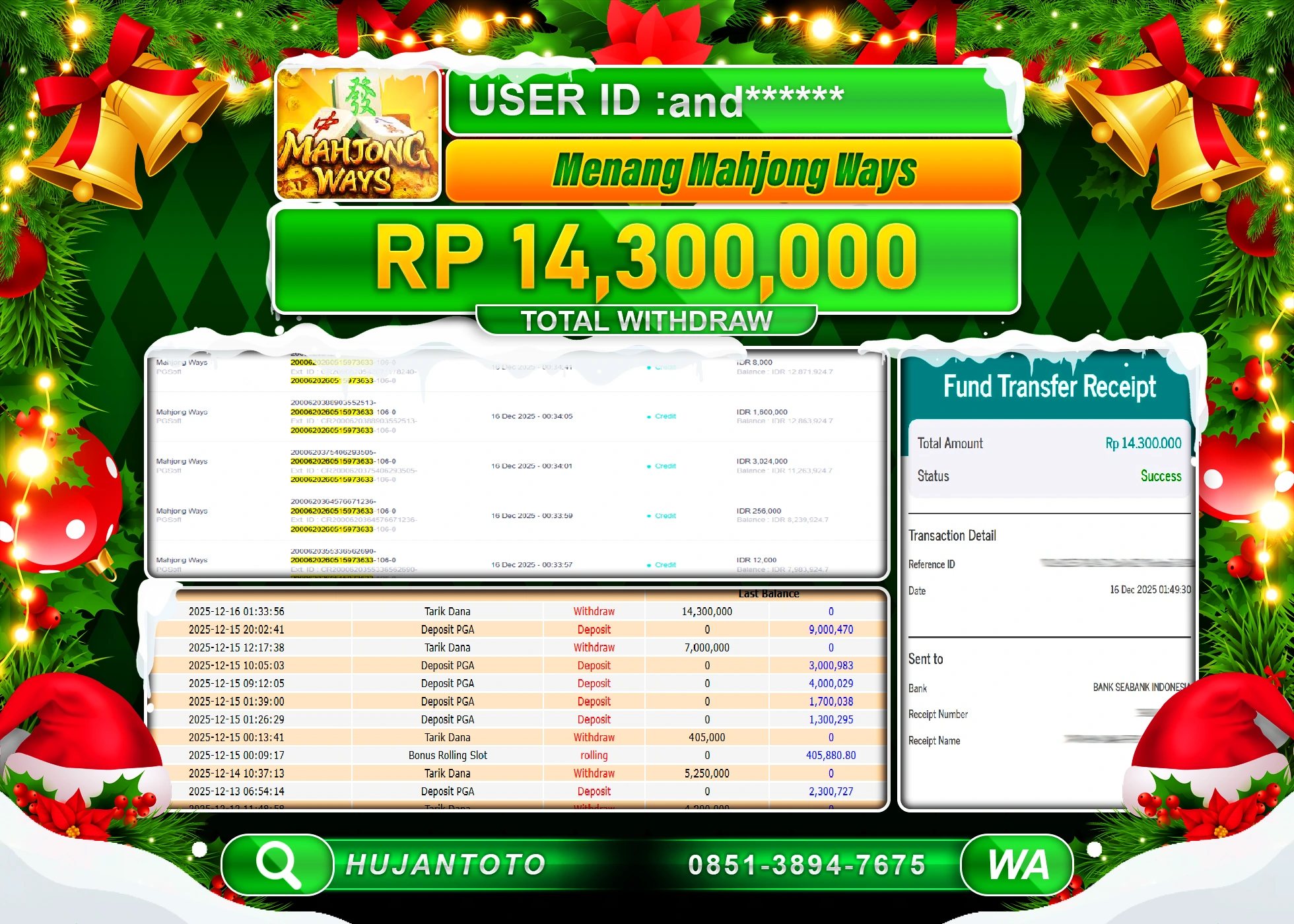 HUJANTOTO - BUKTI JACKPOT MENANG SLOT MENANG MAHJONG WAYS Rp.14,300,000 - TERBAYAR LUNAS
