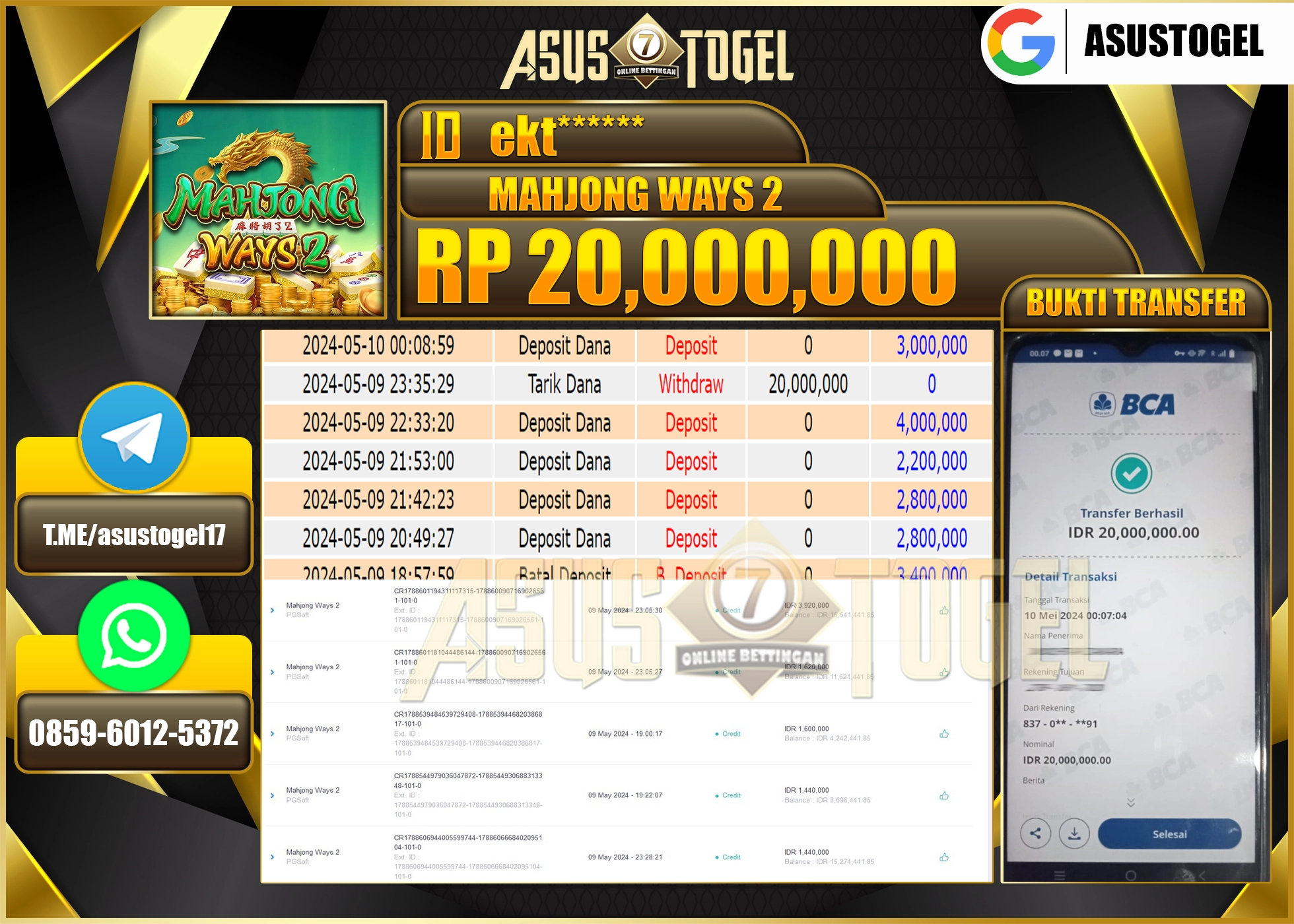 ASUSTOGEL MENANG GAMES MAHJONG WAYS2 20.000.000- LUNAS
