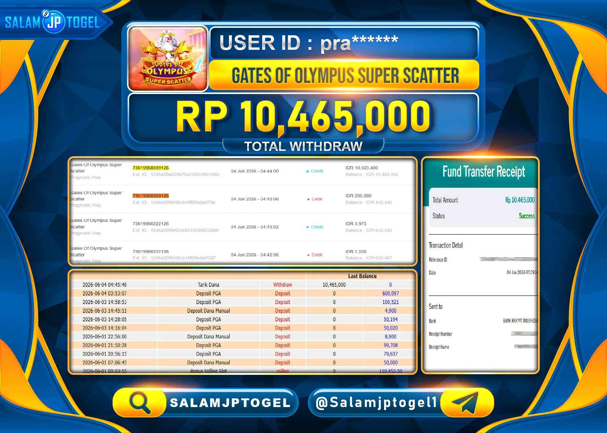 SALAMJPTOGEL JACKPOT MENANG SLOT GATES OF OLYMPUS SUPER SCATTER Rp.10,465,000 - LUNAS