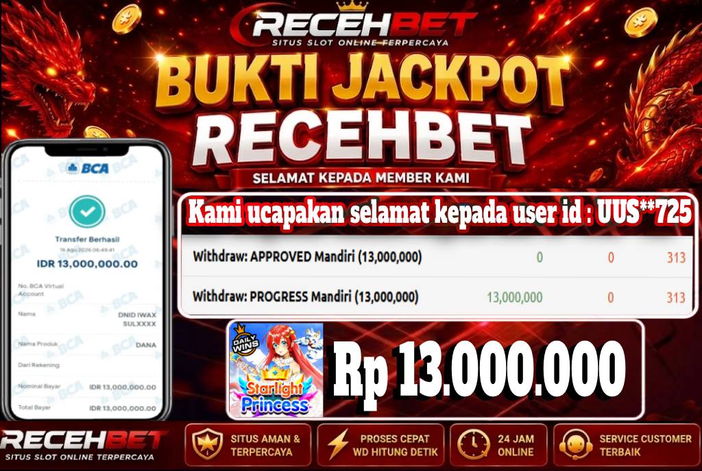 🏆 Terbukti Jackpot STARLIGHT PRINCESS  Rp 13.000.000-, Di RECEHBET 🏆