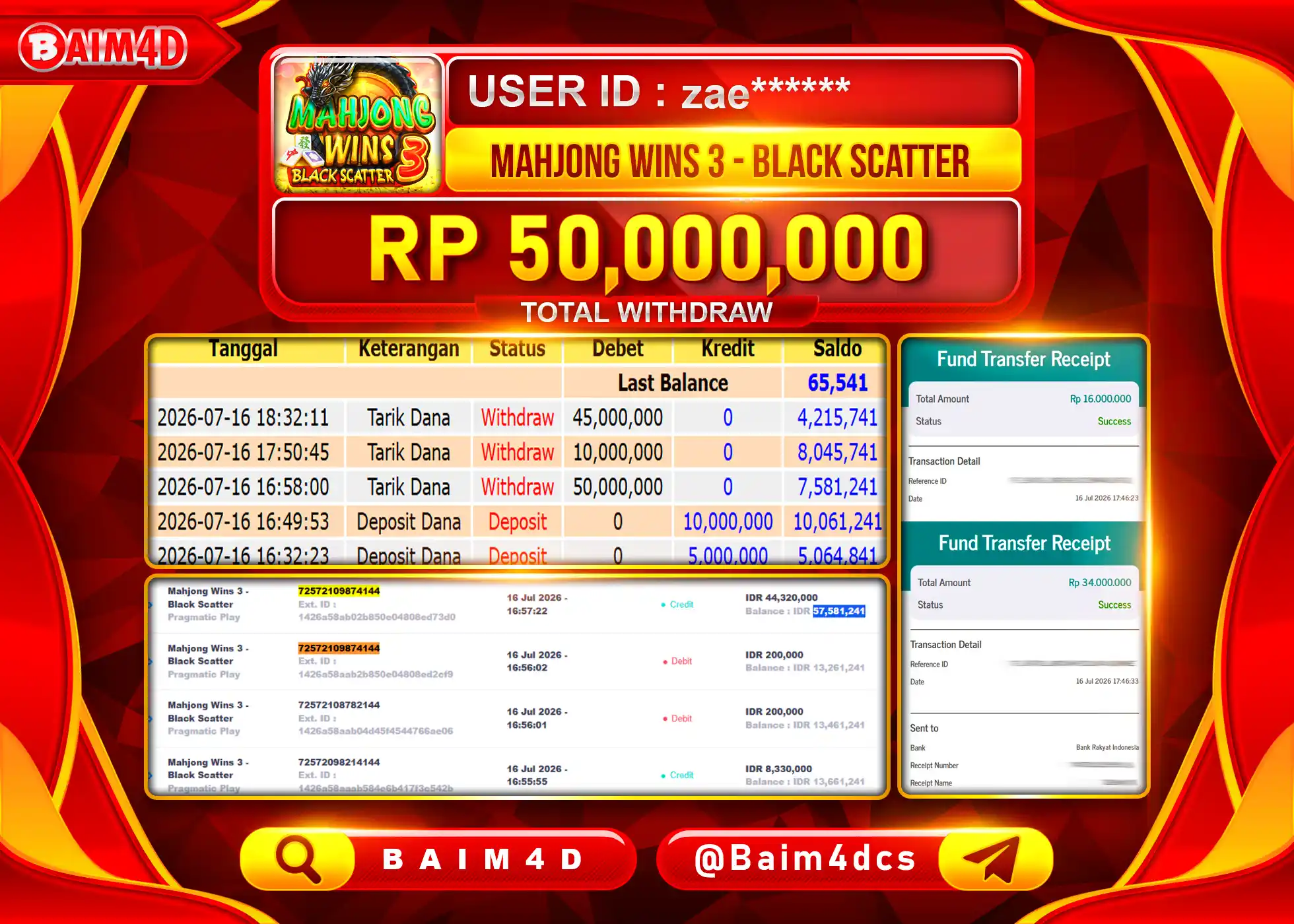 BAIM4D JACKPOT MAHJONG WINS BLACK SCATTER Rp.50,000,000 - LUNAS