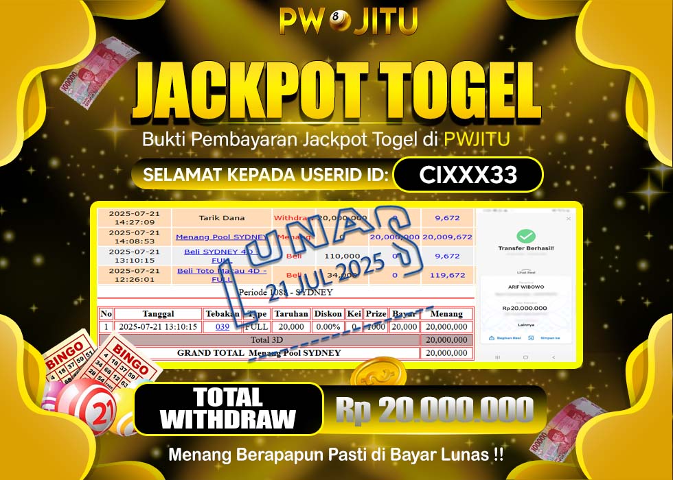 PWJITU JACKPOT TOGEL SYDNEY Rp.20.000.000,- LUNAS