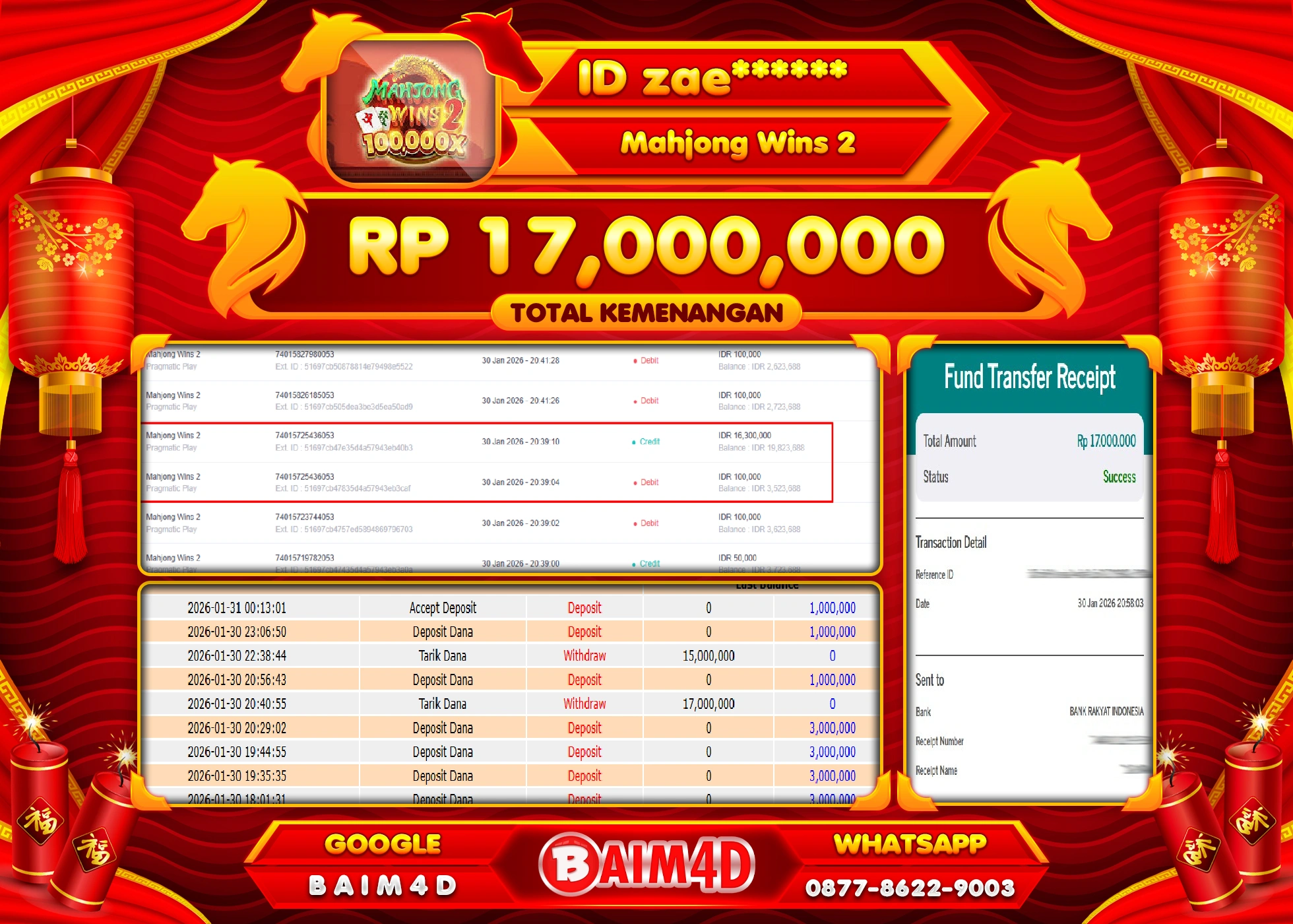 BAIM4D JACKPOT  SLOT MAHJONG WINS 2 Rp.17,000,000 - LUNAS