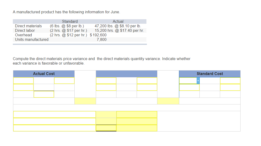 Solved A manufactured product has the following information