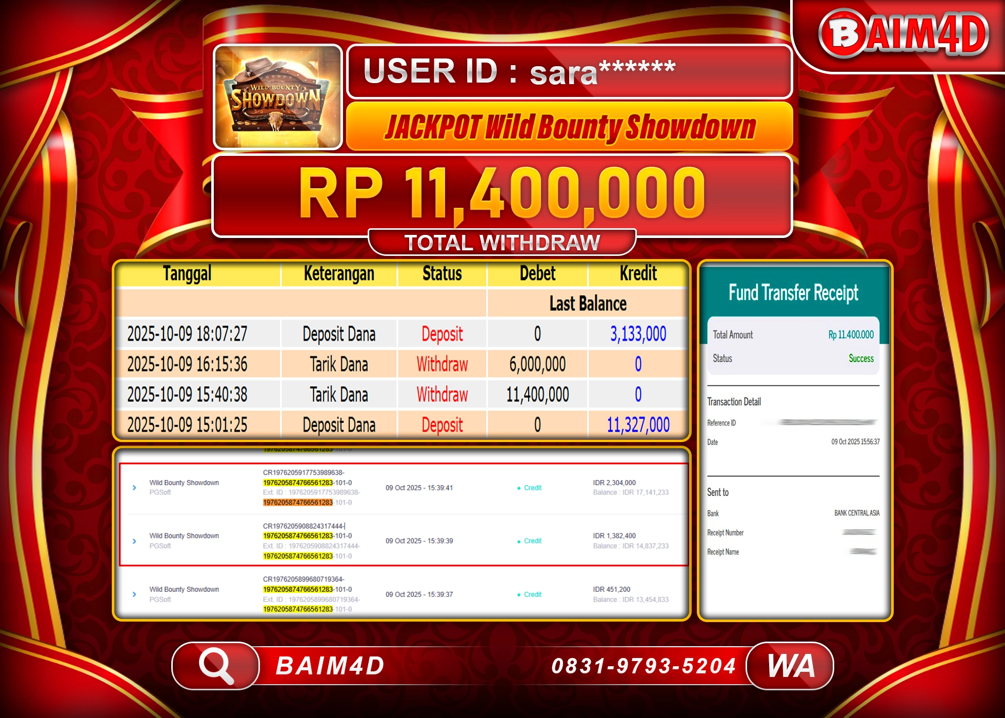 BAIM4D JACKPOT SLOT WILD BOUNTY SHOWDOWN Rp.11,400,000.- LUNAS