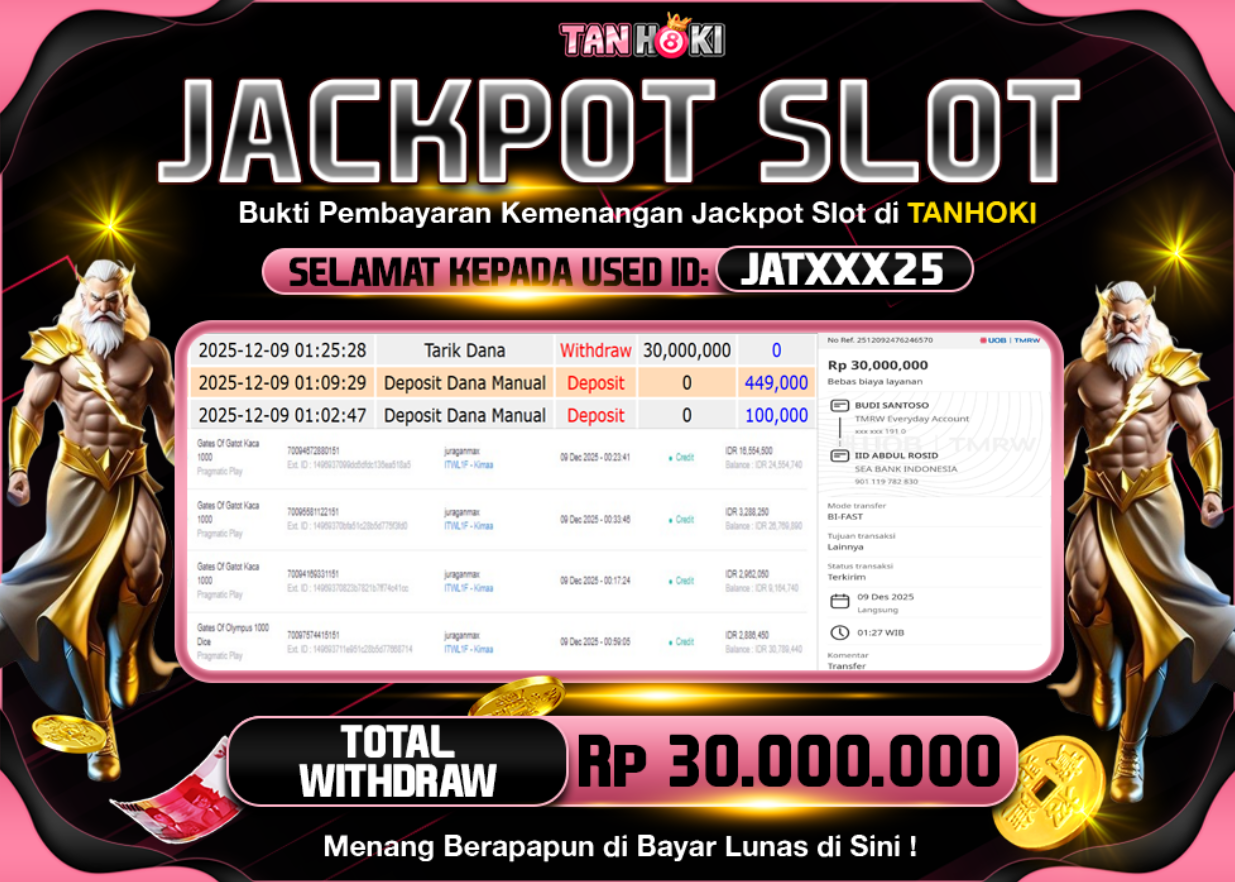 TANHOKI JACKPOT SLOT GATES OF GATOT KACA Rp..30.000.000,- LUNAS