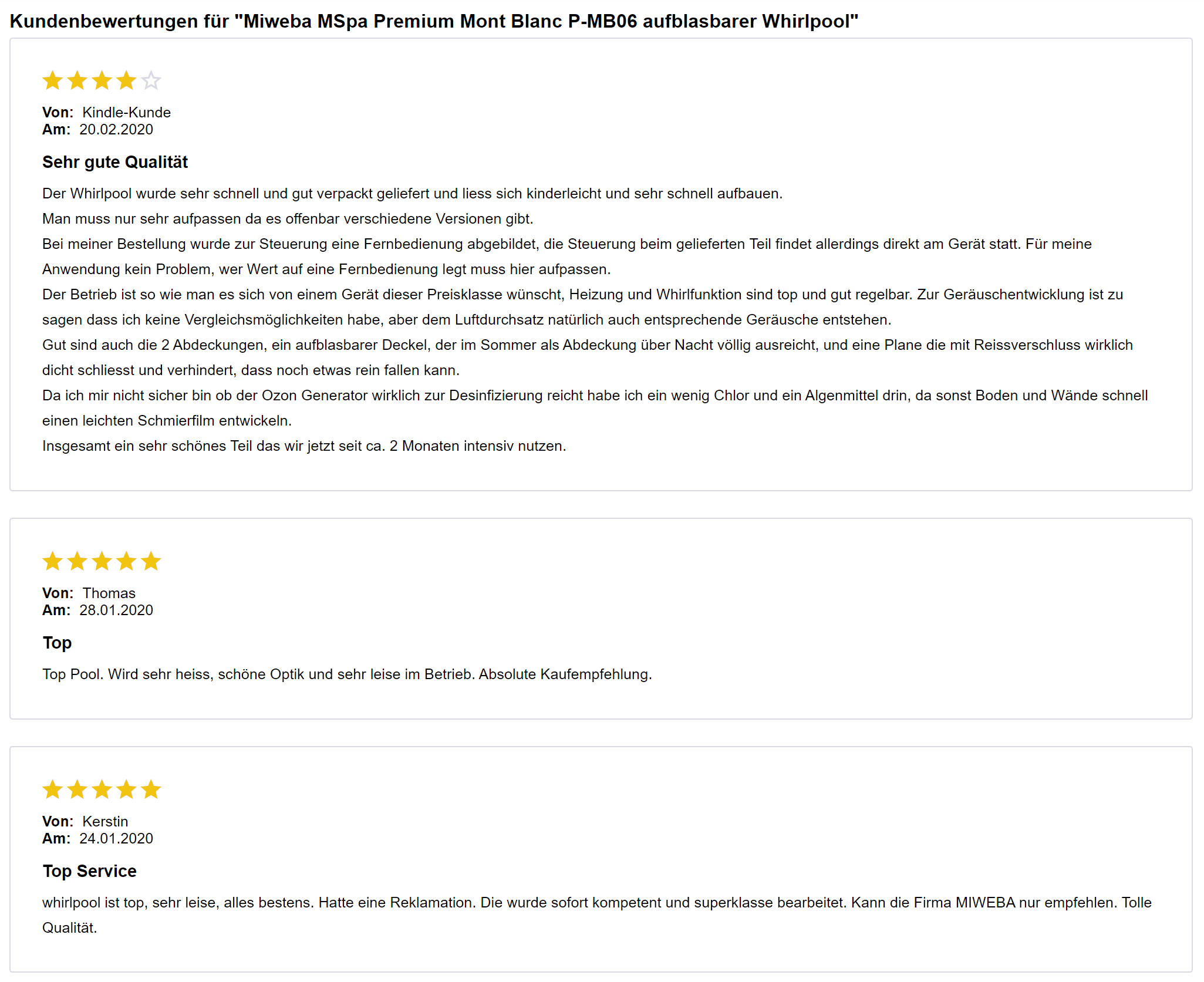 Kundenbewertungen zum Miweba MSpa Mont Blanc P-MB06 (Test & Preisvergleich) (aufblasbaren Whirlpool)