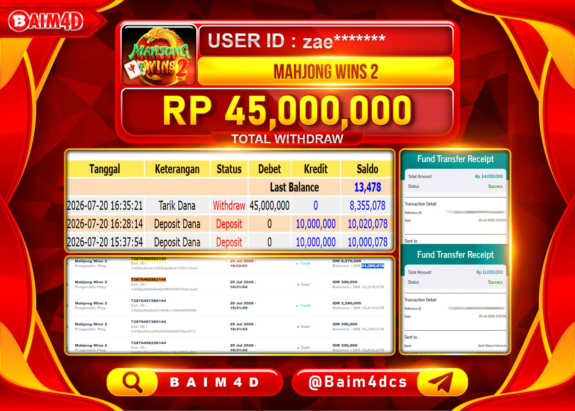 BAIM4D JACKPOT SLOT MAHJONG WINS 2 Rp.45,000,000 - LUNAS
