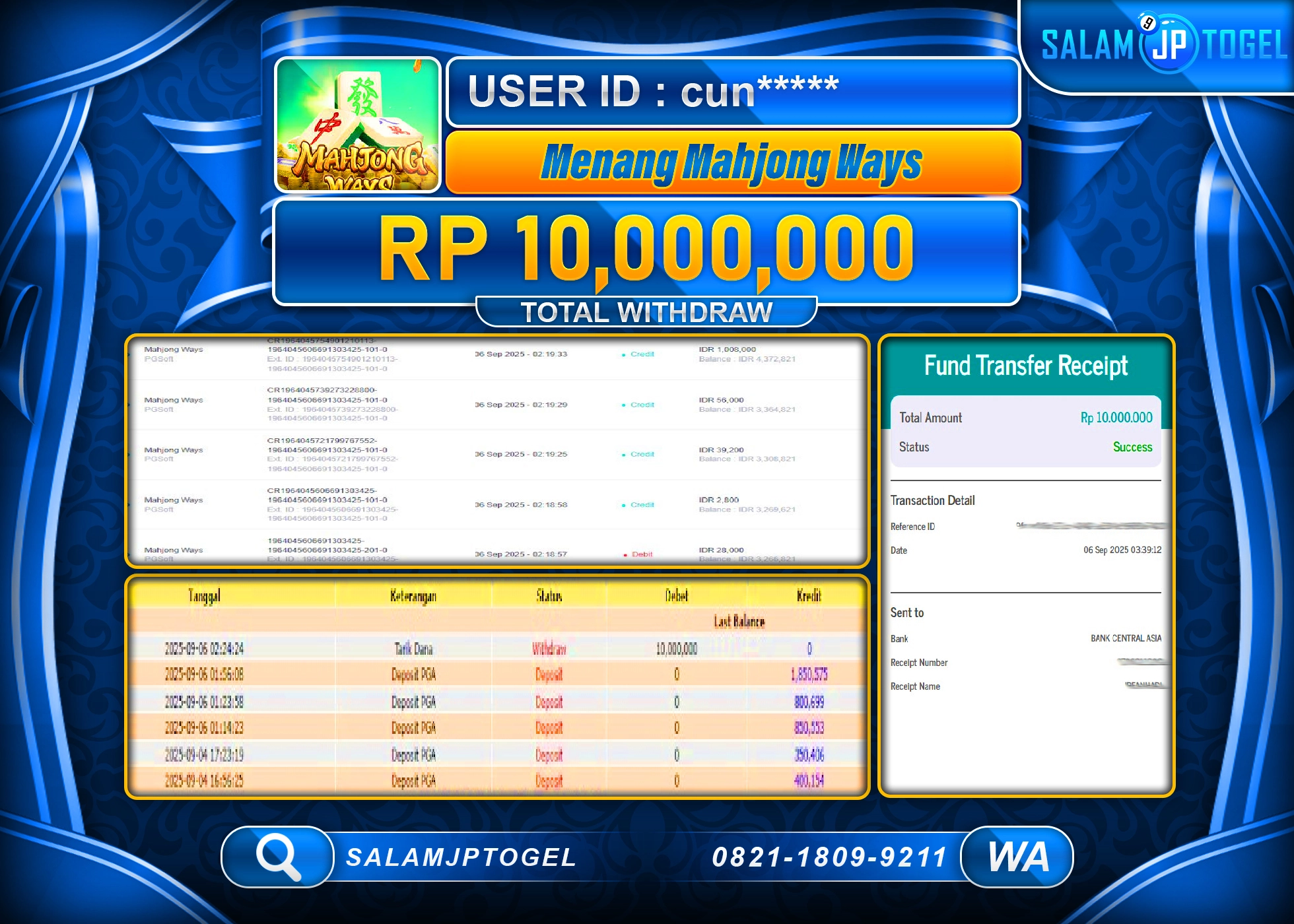 SALAMJPTOGEL MENANG MAHJONG WAYS PG SOFT Rp.10,000,000