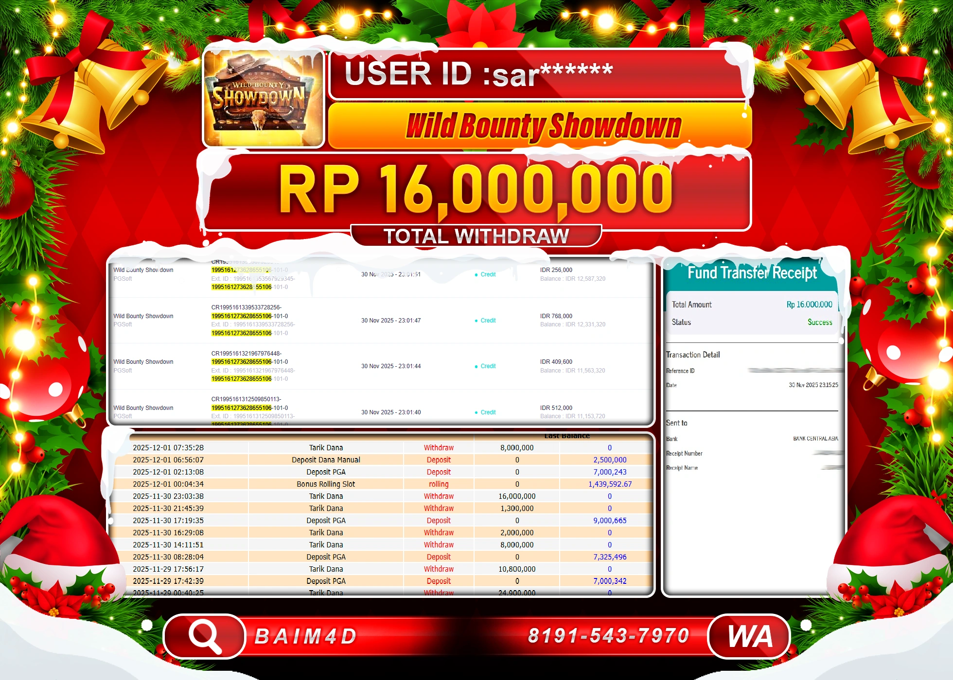 BAIM4D JACKPOT SLOT WILD BOUNTY SHOWDOWN Rp.16,000,000 - LUNAS