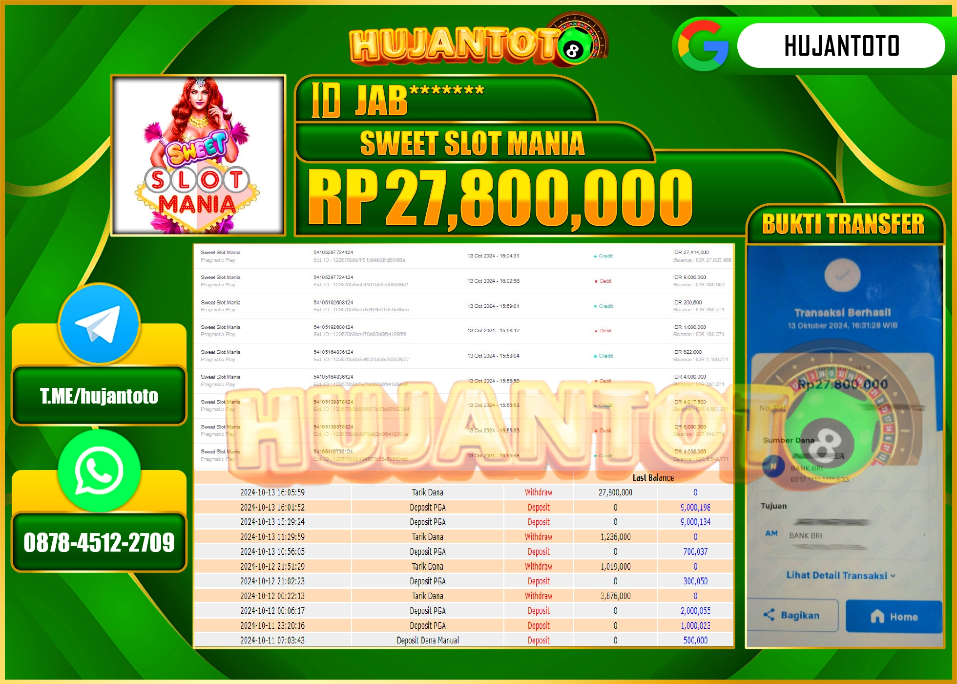 HUJANTOTO MENANG DI SWEET SLOT MANIA - 27,800,000- LUNAS 