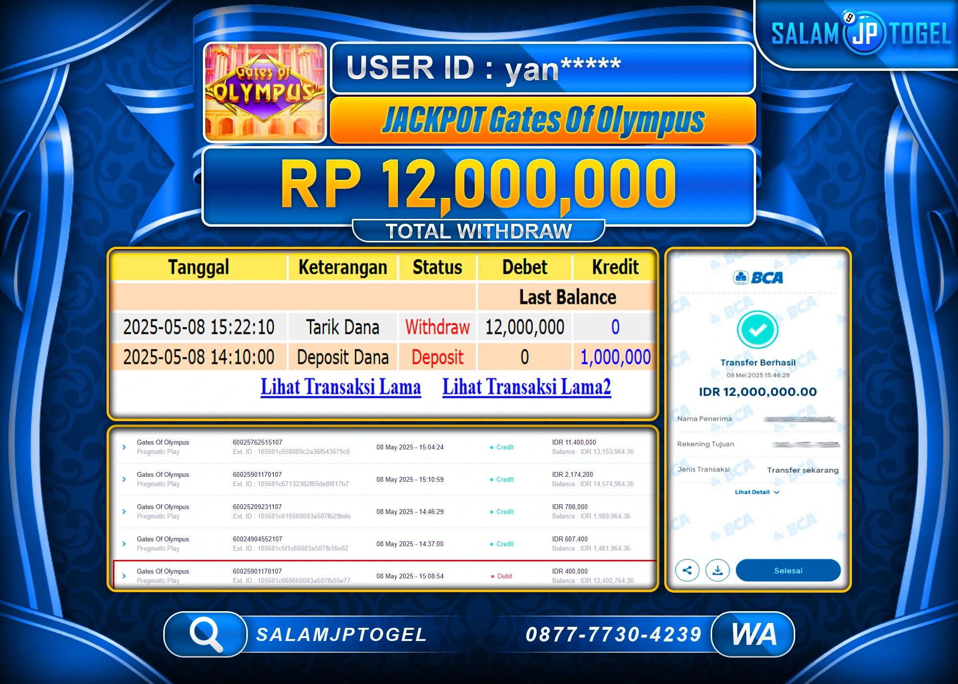 SALAMJPTOGEL MENANG GATES OF OLYMPUS Rp.12,000,000 LUNAS