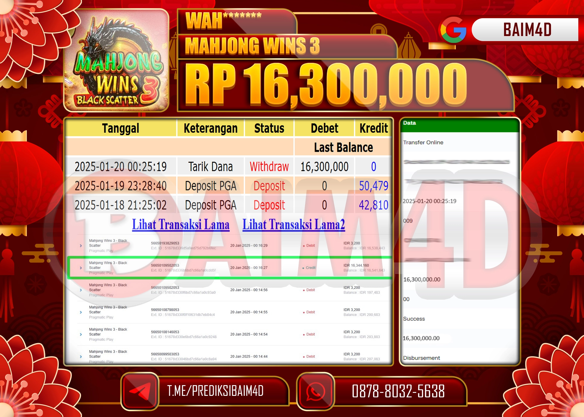 BAIM4D JACKPOT Mahjong Wins 3 - Black Scatter Rp.16,300,000.- LUNAS