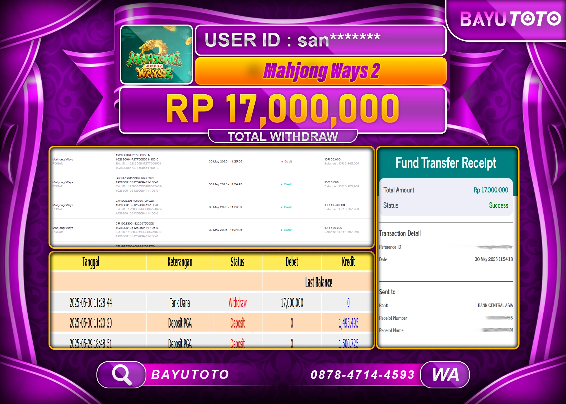 BAYUTOTO JACKPOT DI SLOT Mahjong ways 2PG Soft Rp.17,000,000LUNAS
