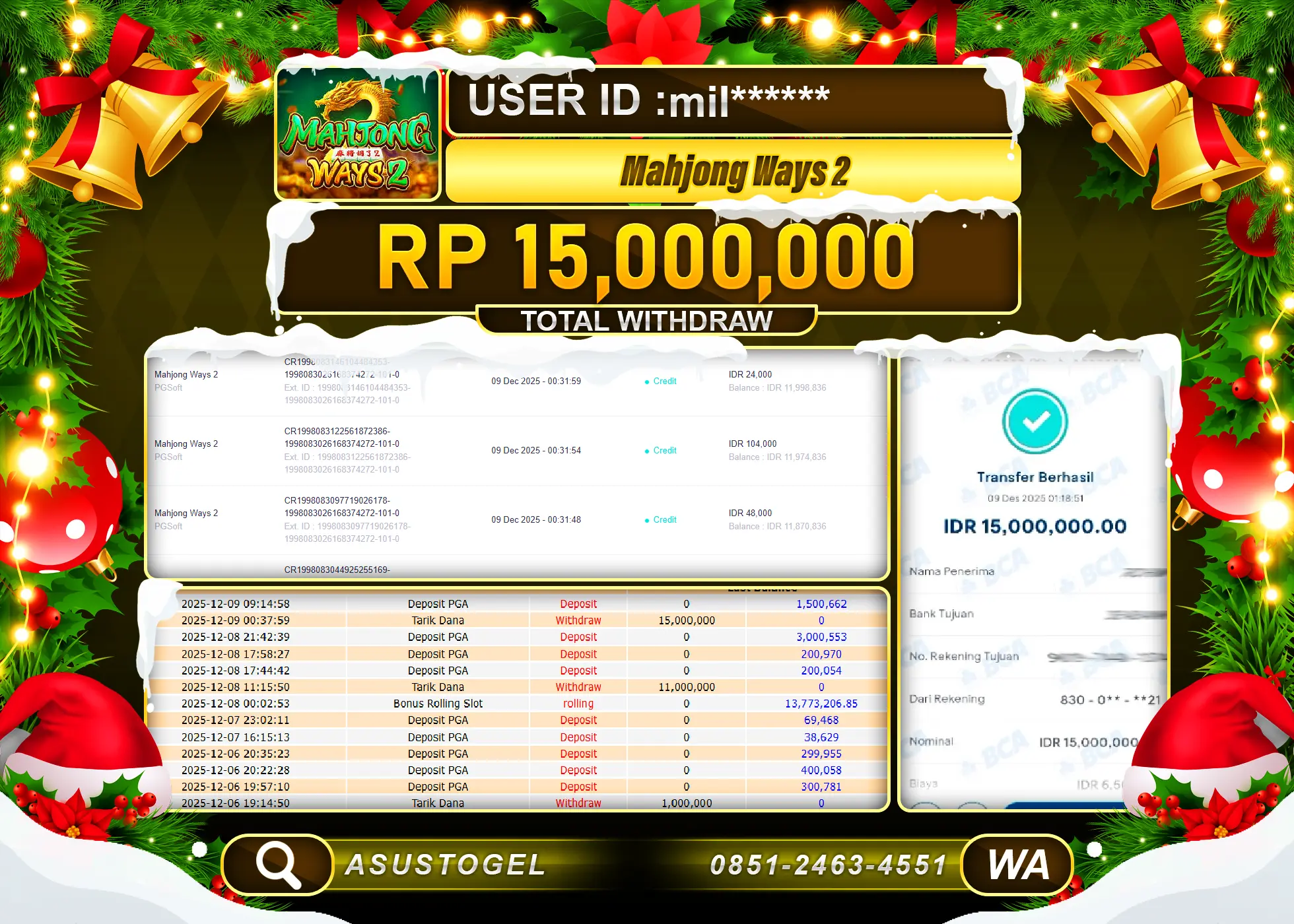 ASUSTOGEL KEMENANGAN DI SLOT MAHJONG WAYS PGSOFT SEBESAR 15,000,000 - RUPIAH LUNAS