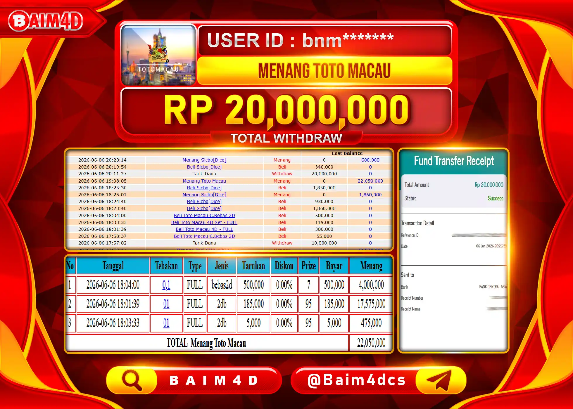 BAIM4D JACKPOT TOGEL PASARAN TOTOMACAU4D Rp.20,000,000 - LUNAS