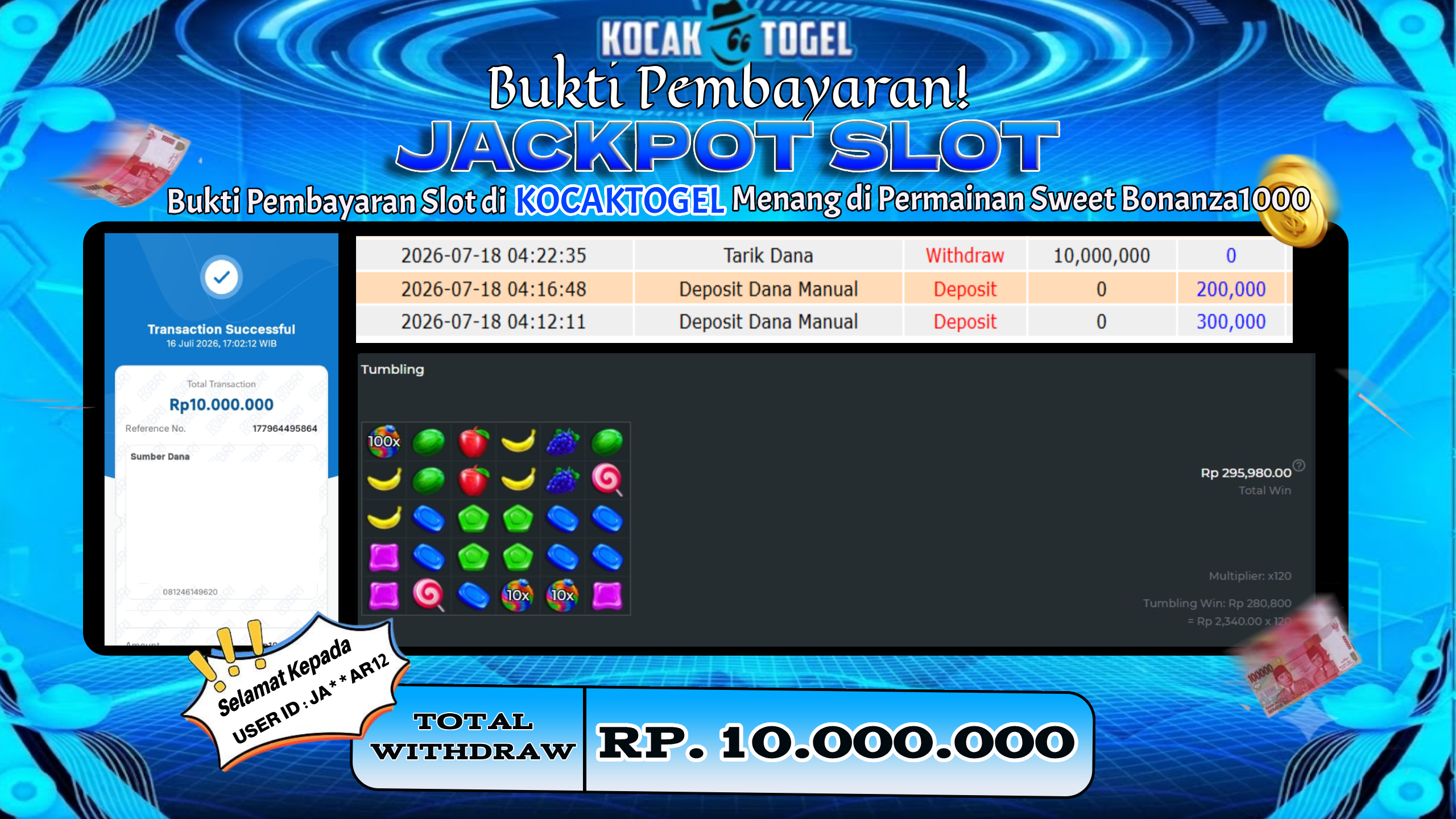 🏆 BUKTI KEMENANGAN Sweet Bonanza 1000 MEMBER KOCAKTOGEL  🏆