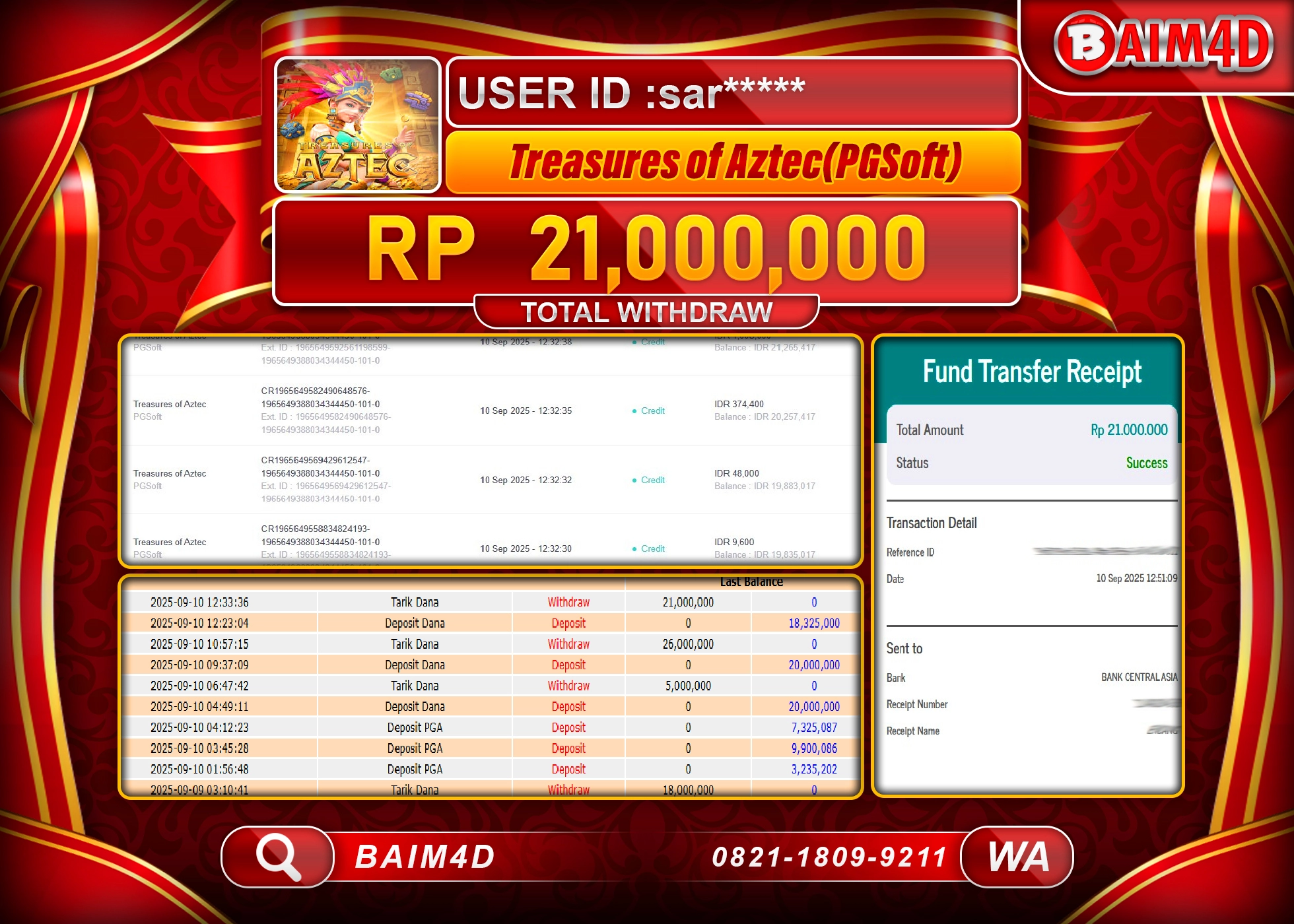 BAIM4D JACKPOT SLOT TREASURES OF AZTEC Rp.21,000,000.- LUNAS