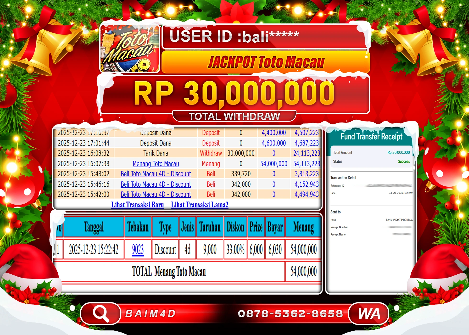 BAIM4D JACKPOT TOGEL TOTO MACAU Rp.30,000,000 - LUNAS