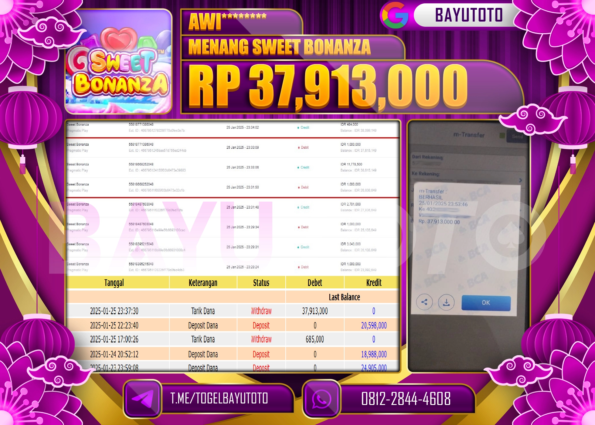 BAYUTOTO JACKPOT DI SLOT SWEET BONANZA  Rp.37.913.000 LUNAS