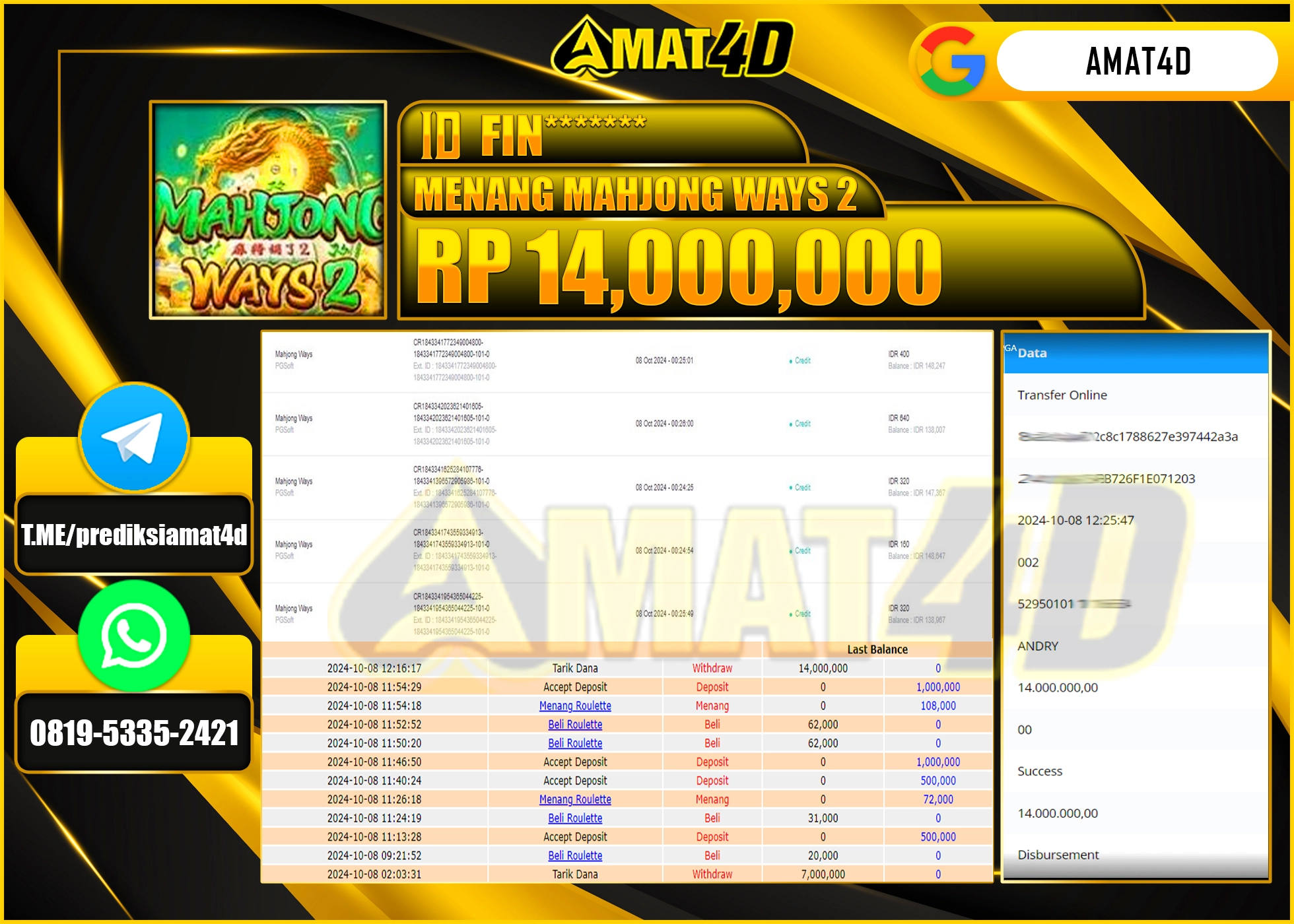 AMAT4D JACKPOT MAHJONG WAYS  2 Rp.14.000.000 BERHASIL DI BAYAR LUNAS