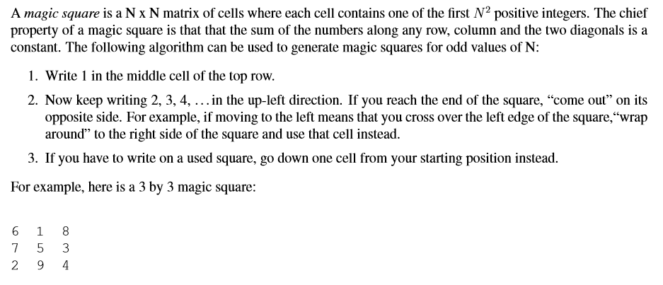 A Magic Square Is A N X N Matrix Of Cells Where Each Chegg