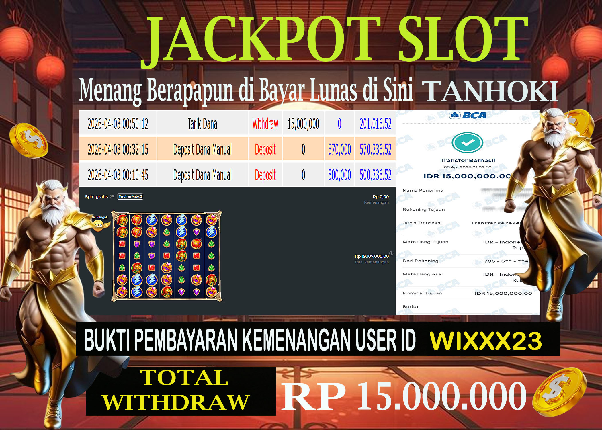 TANHOKI JACKPOT SLOT FORTUNE OF OLYMPUS Rp.15.000.000,- LUNAS