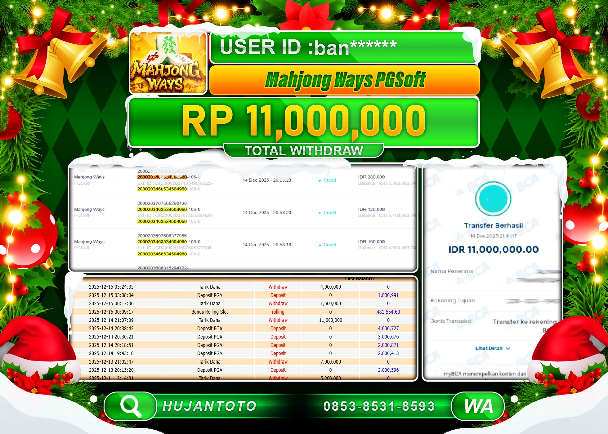 HUJANTOTO - BUKTI JACKPOT MENANG SLOT MAHJONG WAYS PG SOFT Rp.11,000,000 - TERBAYAR LUNAS