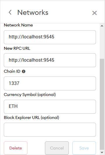 MetaMask setting