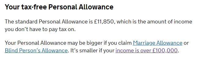 Is the UK standard income tax allowance £11,850 or £11,859? : r ...