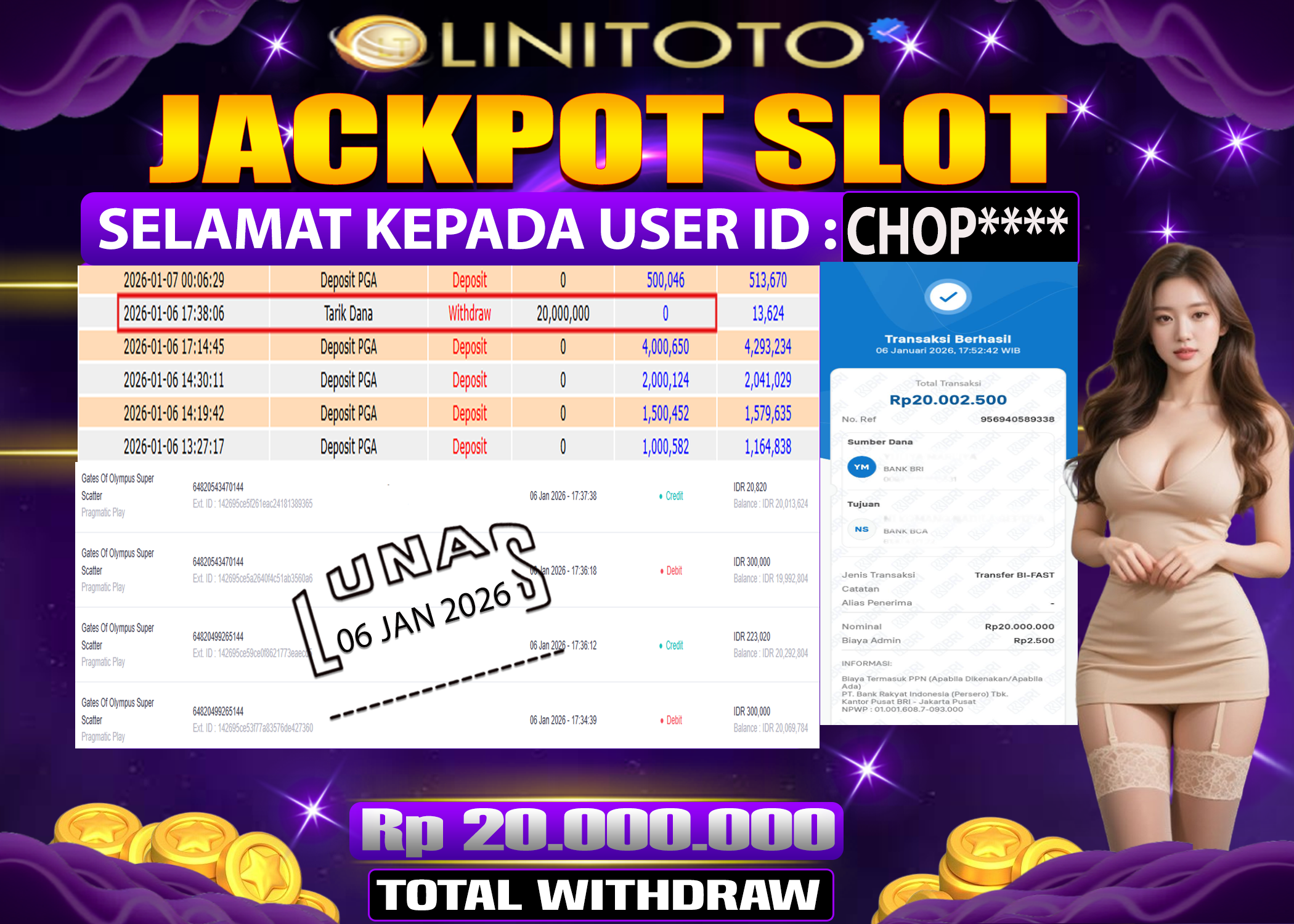 LINITOTO JACKPOT SLOT Gates Of Olympus Super Scatter Rp.20,000,000 - LUNAS