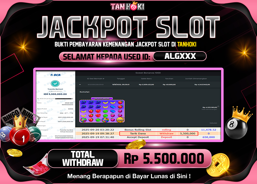 TANHOKI JACKPOT SLOT SWEET BONANZA 1000 Rp.5.500.000,- LUNAS
