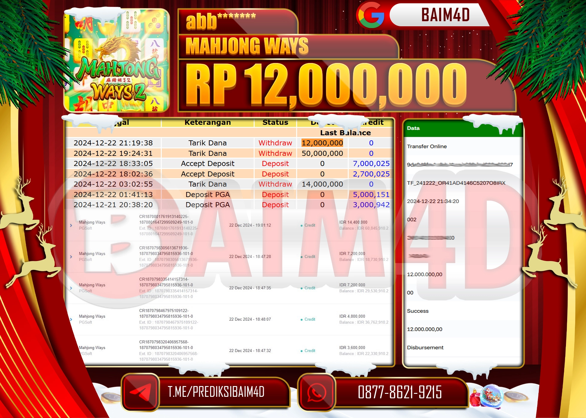 BAIM4D JACKPOT SLOT MAHJONG WAYS Rp.12,000,000.- LUNAS