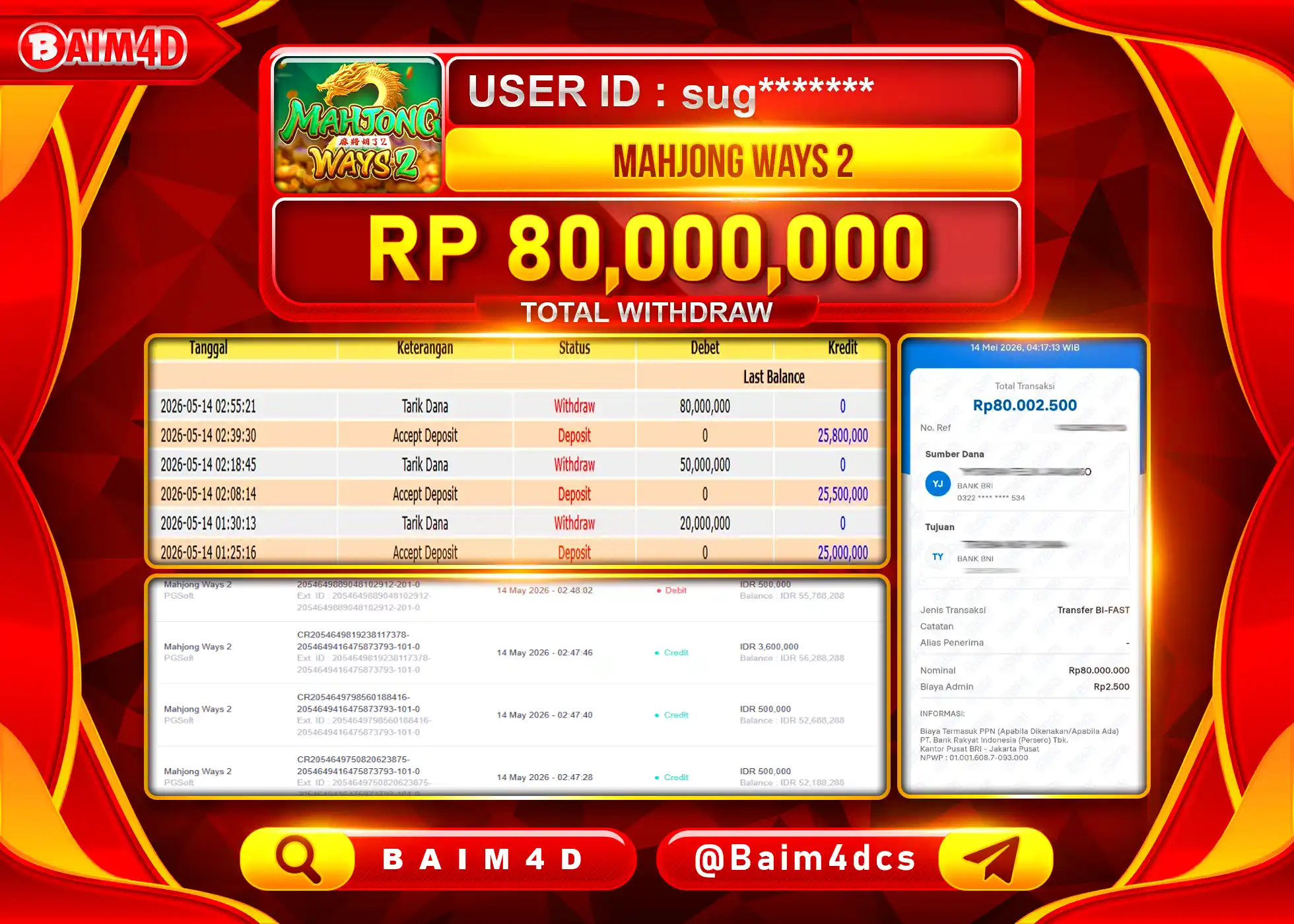 BAIM4D JACKPOT SLOT MAHJONG WAYS 2 Rp.80.000.000 - LUNAS