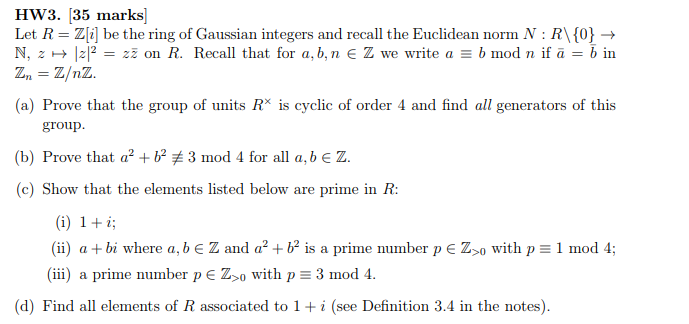 Solved Hw3 35 Marks Let R Zli Be The Ring Of Gaussian Chegg Com