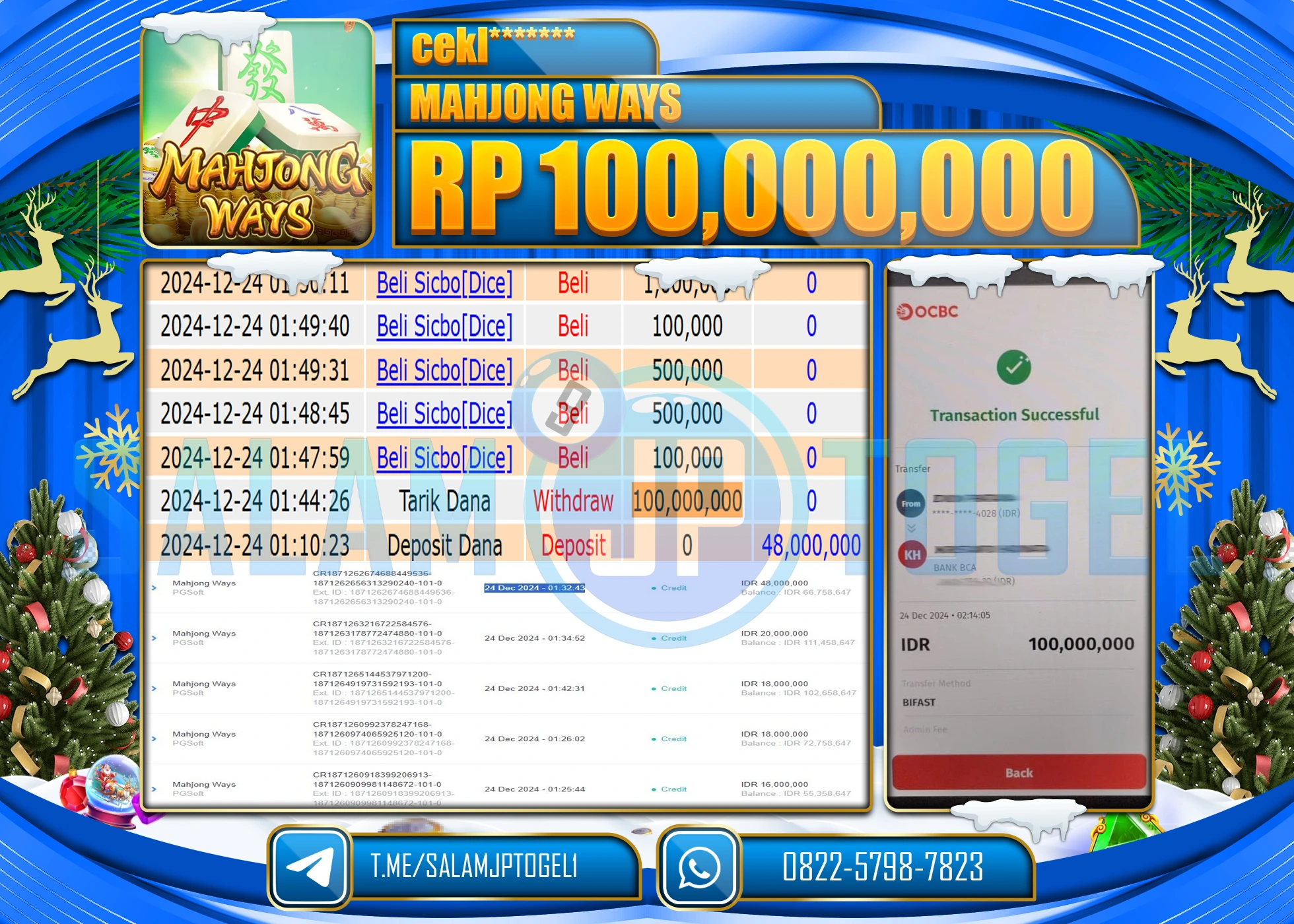 SALAMJPTOGEL MENANG MAHJONG WAYS  Rp.100,000,000 LUNAS