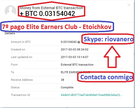 7º pago Elite Earners Club 40$ - 0.03154 BTC B3c3b4b24d453e05bb2ad51fbe2a1a0d