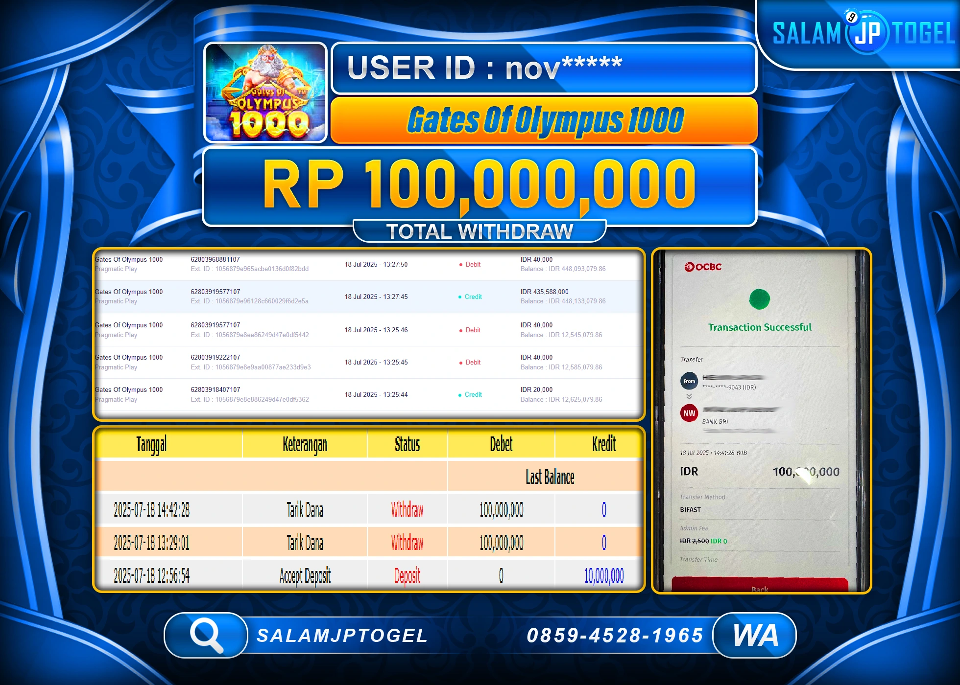 SALAMJPTOGEL MENANG GATES OF OLYMPUS 1000 Rp.100,000,000