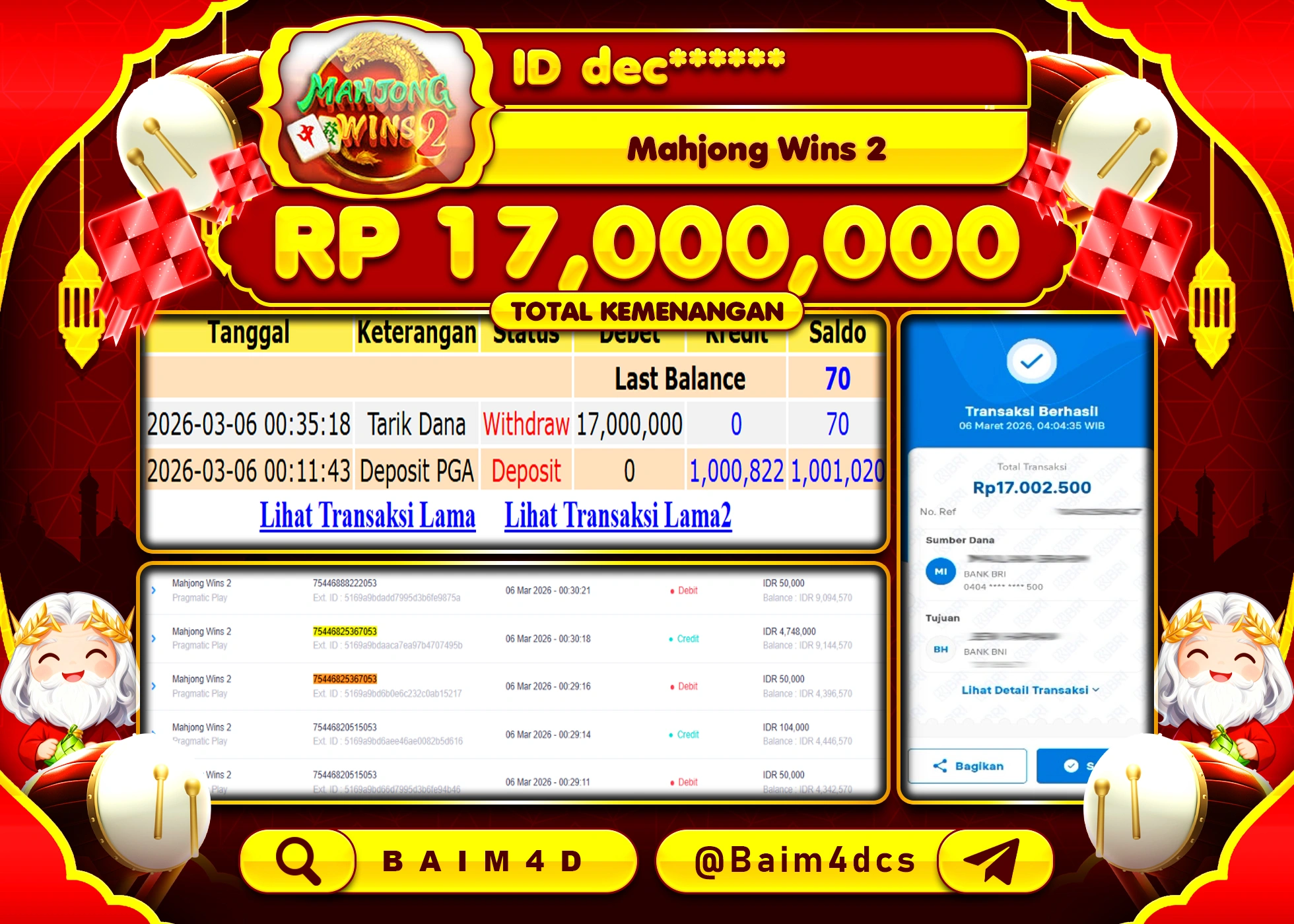 BAIM4D JACKPOT SLOT MAHYONG WINS 2 Rp.17,000,000 - LUNAS